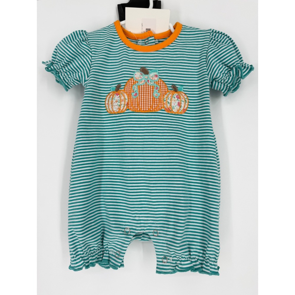 Trotter Street Kids Baby Girl Pumpkin Romper 3M Striped Fall Harvest Preppy